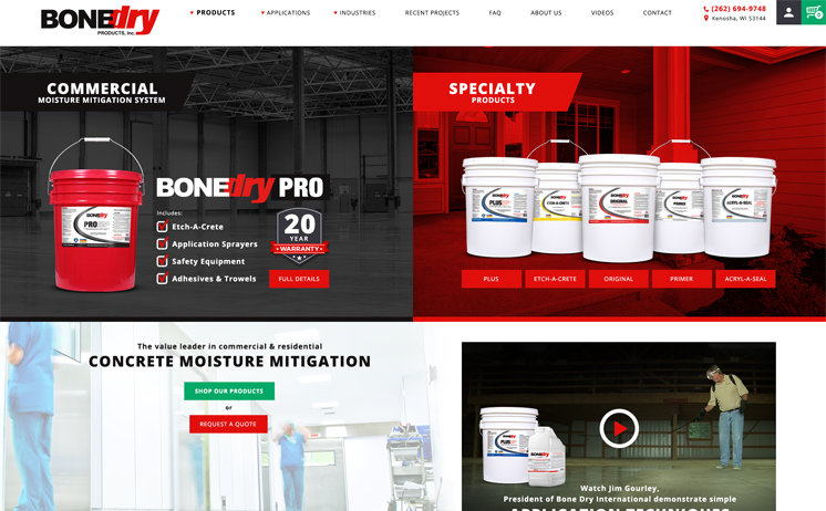 Custom website design for manufacturer of commerical moisture mitigation products 