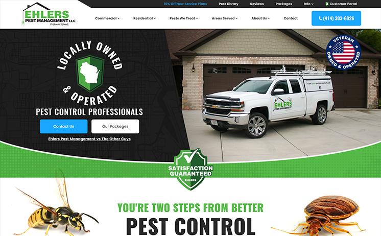 Ehlers Pest Management's new homepage