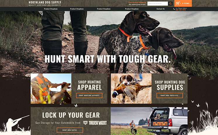 Wisconsin bird dog hunting supplies and hunting product online retailer succeeds with iNETs creative genius website