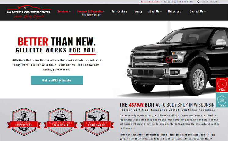 Waukesha auto body repair increases buisiness with website design and SEO