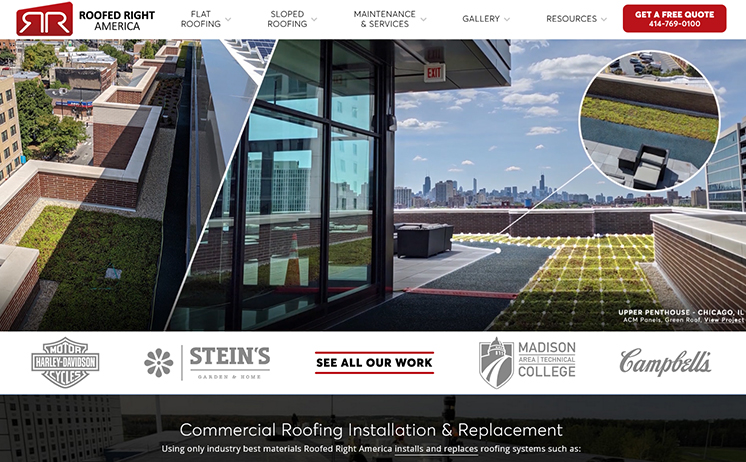 Commercial and industrial flat roofing installation, repair and inspections Milwaukee website design