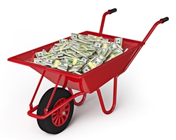 Wheelbarrow full of money