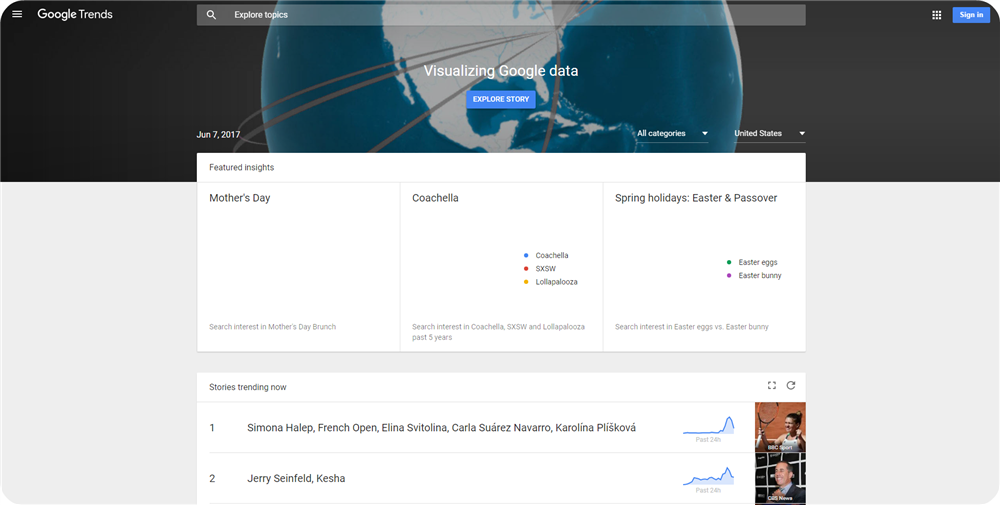Google Trends Homepage