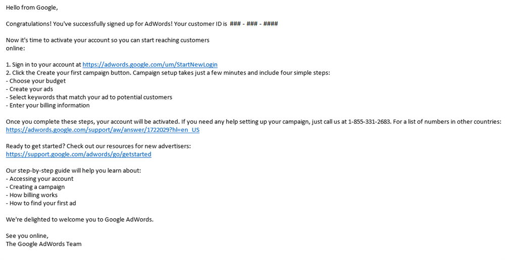 Google Adwords Verification Email