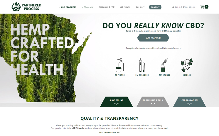 Partnered Process Hemp Ecommerce Site Homepage design