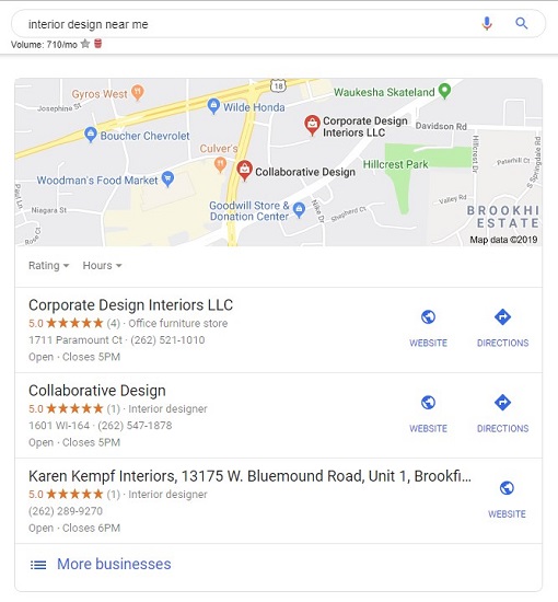 We research the highest ranking Google results Interior design Website Design in Milwaukee, WI
