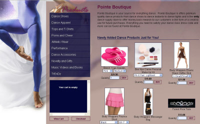 Online shopping cart feature for Milwaukee dance studio