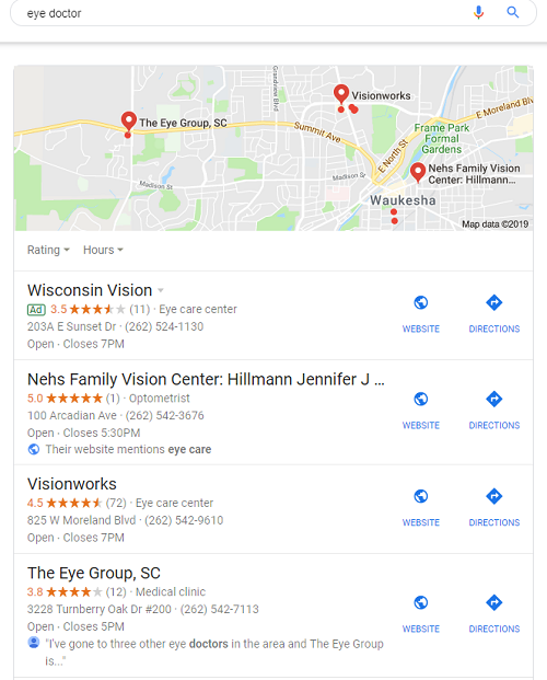 We research the highest ranking Google results Eye doctor Website Design in Milwaukee, WI