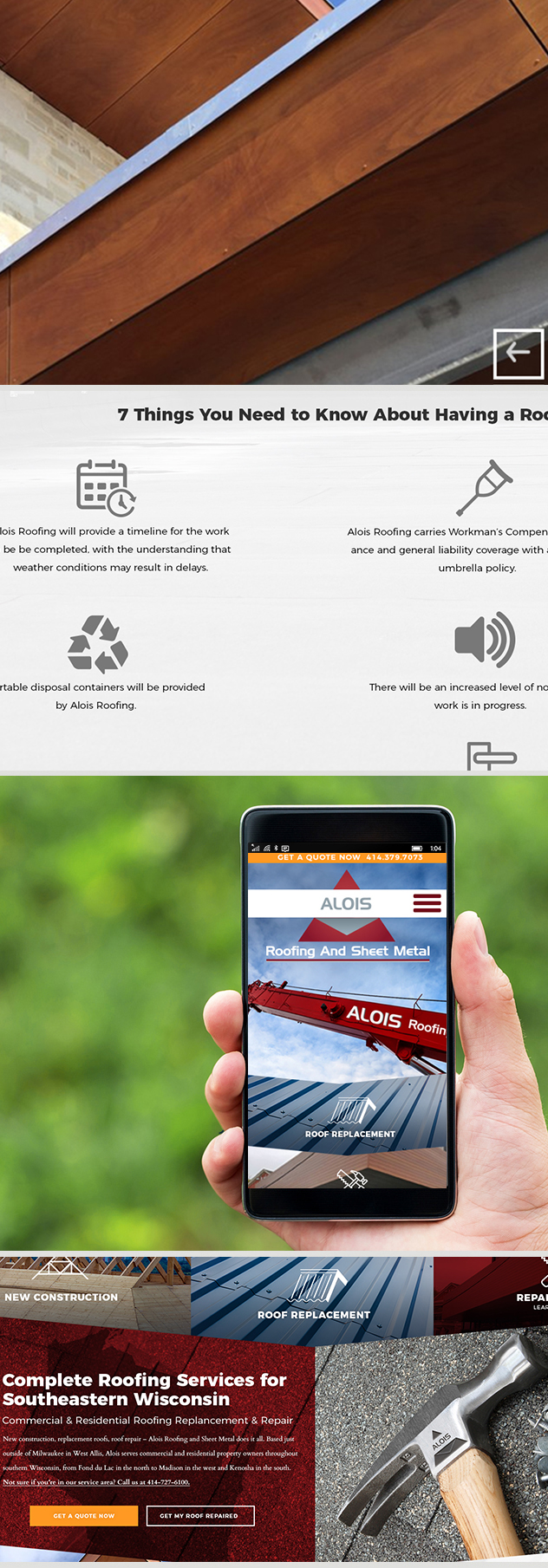 Milwaukee web design and development for Alois Roofing and Sheet Metal