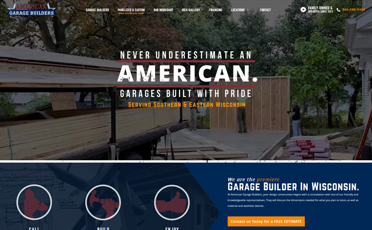 Screenshot example of American Garage Builders website designed by iNET Web