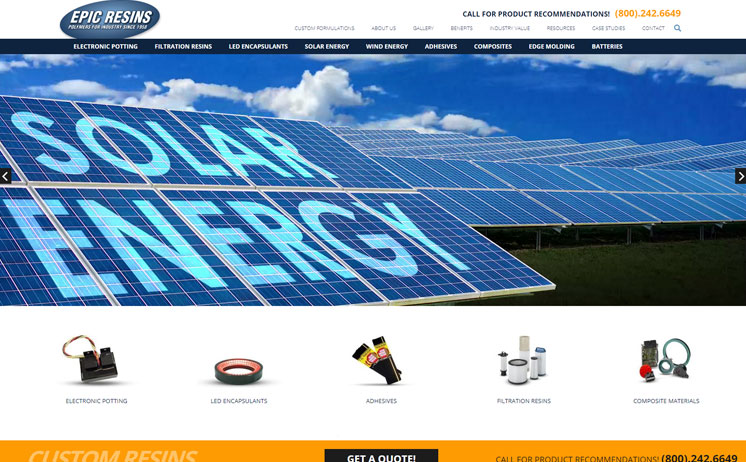 Custom website design for Epic Resin Manufacturer
