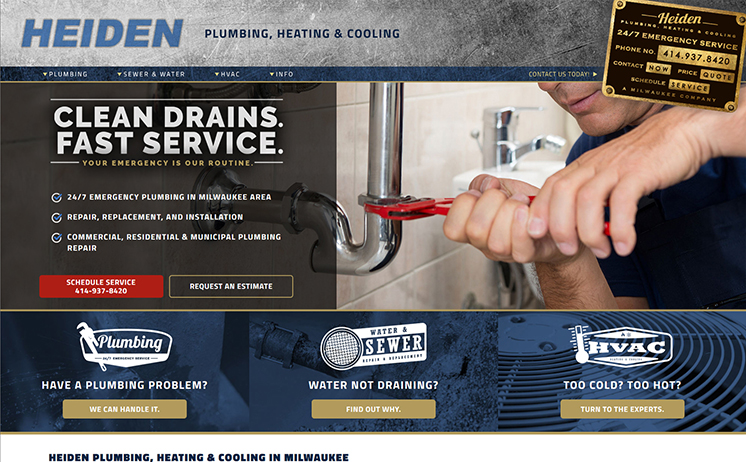 Milwaukee web design and development for Plumbing and HVAC Company