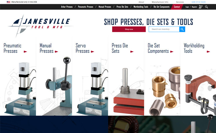Wisconsin arbor press & die set manufacturer custom website design and development succeeds in profitablity with iNET marketing