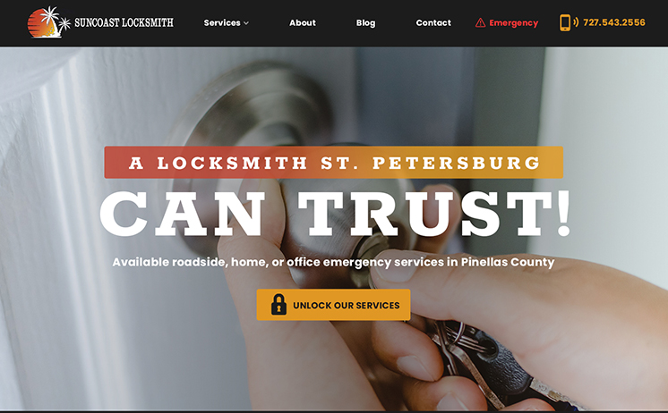 Suncoast Locksmith homepage screenshot